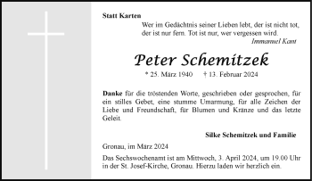 Anzeige von Peter Schemitzek 