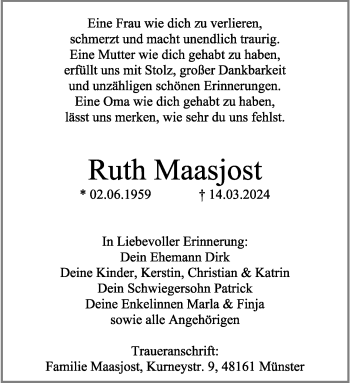 Anzeige von Ruth Maasjost 
