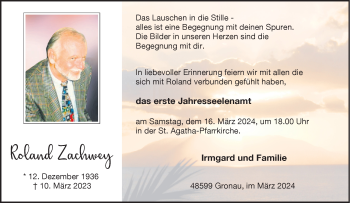Anzeige von Roland Zachwey 