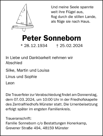 Anzeige von Peter Sonneborn 