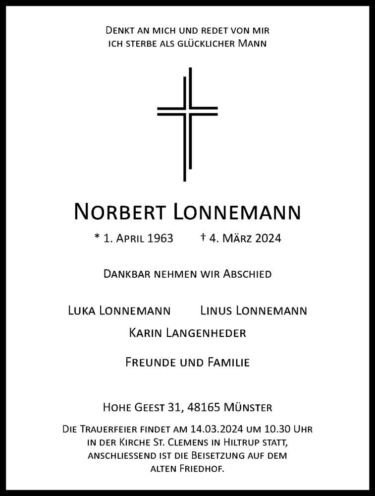  Traueranzeige für Norbert Lonnemann vom 09.03.2024 aus 