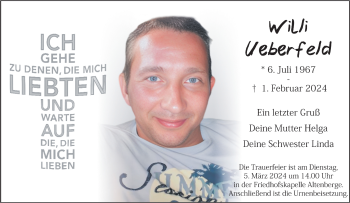 Anzeige von Willi Ueberfeld 