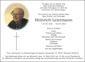 Anzeige von Heinrich Leiermann 
