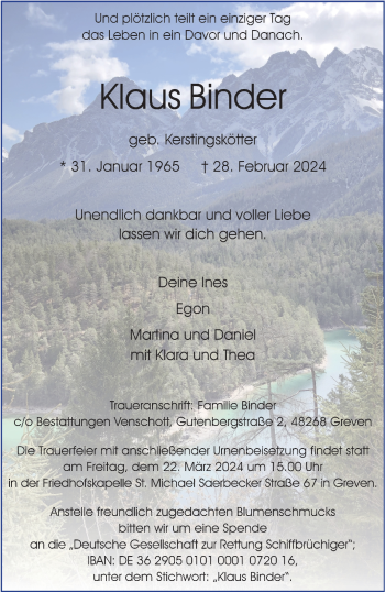Anzeige von Klaus Binder 