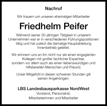 Anzeige von Friedhelm Peifer 