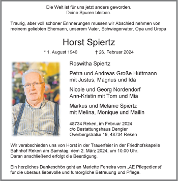 Anzeige von Horst Spiertz 