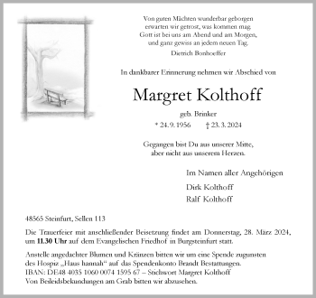 Anzeige von Margret Kolthoff 