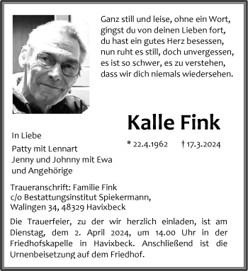 Anzeige von Kalle Fink 
