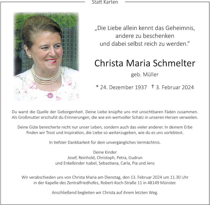  Traueranzeige für Christa Maria Schmelter vom 10.02.2024 aus 