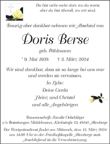 Anzeige von Doris Berse 