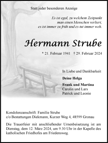 Anzeige von Hermann Strube 