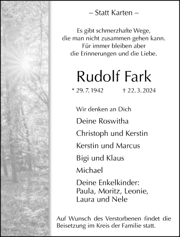 Anzeige von Rudolf Fark 