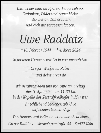 Anzeige von Uwe Raddatz 