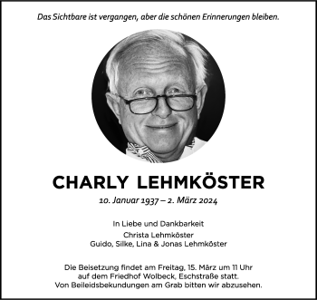 Anzeige von Charly Lehmköster 