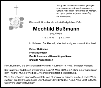 Anzeige von Mechtild Bußmann 