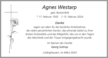 Anzeige von Agnes Westarp 