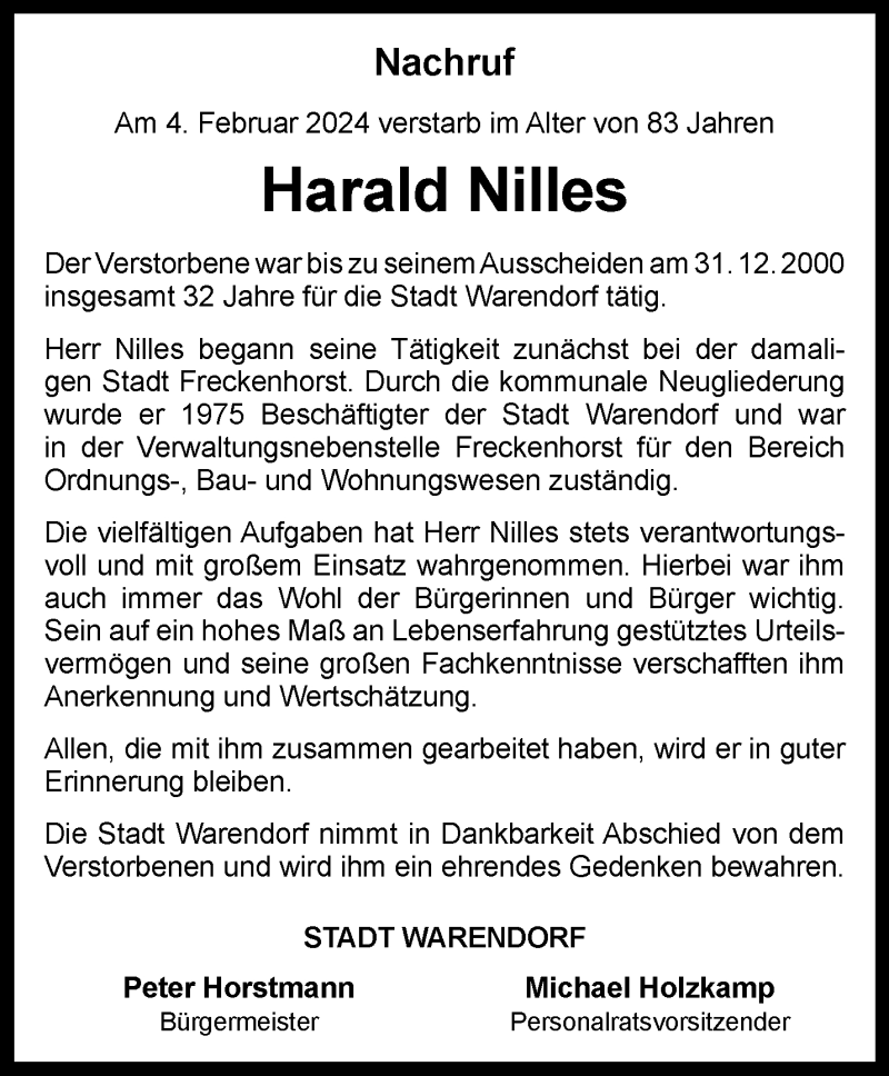  Traueranzeige für Harald Nilles vom 21.02.2024 aus 