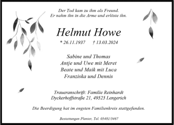 Anzeige von Helmut Howe 