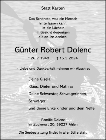 Anzeige von Günter Robert Dolenc 