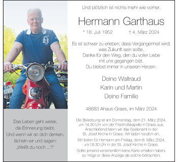 Anzeige von Hermann Garthaus 