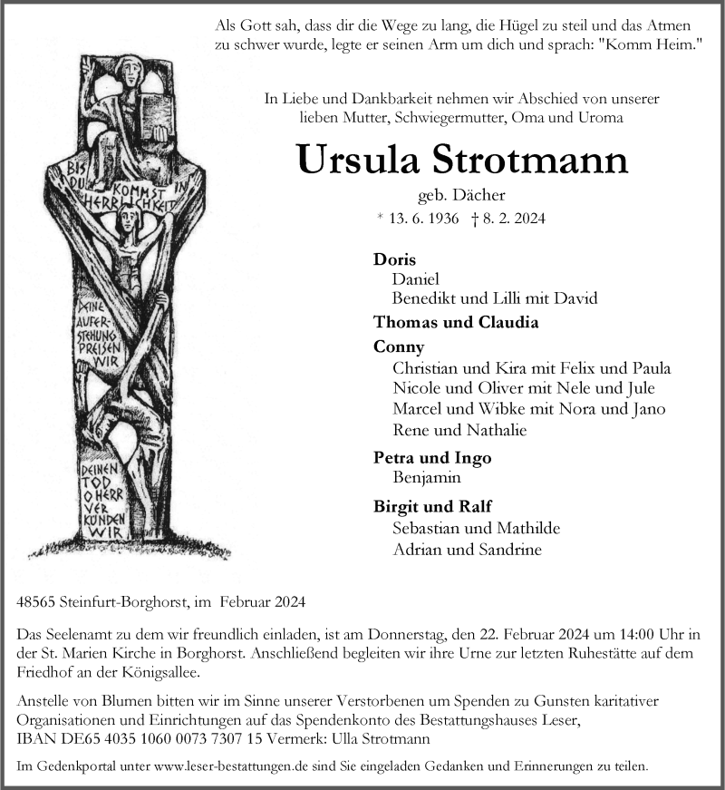  Traueranzeige für Ursula Strotmann vom 17.02.2024 aus 
