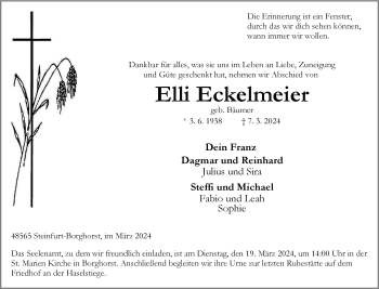 Anzeige von Elli Eckelmeier 
