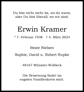 Anzeige von Erwin Kramer 