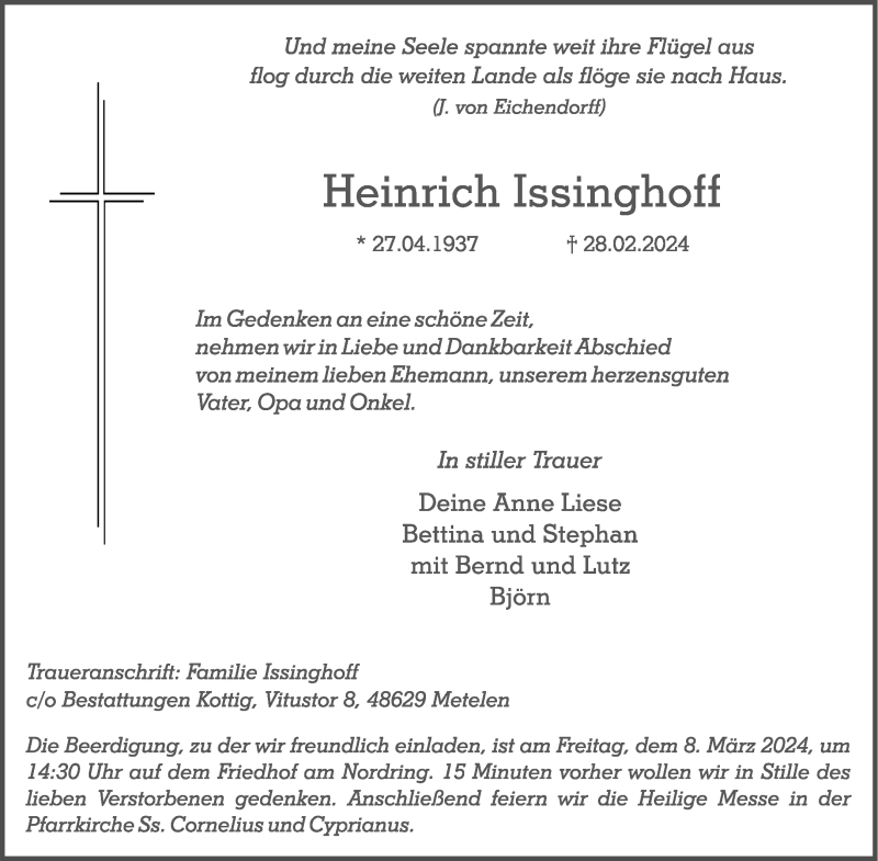  Traueranzeige für Heinrich Issinghoff vom 05.03.2024 aus 