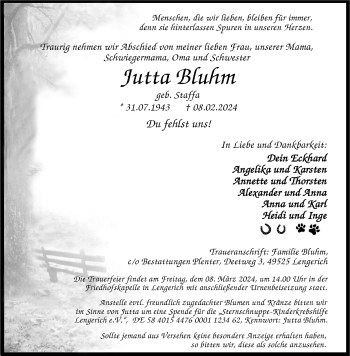 Anzeige von Jutta Bluhm 