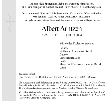 Anzeige von Albert Arntzen 