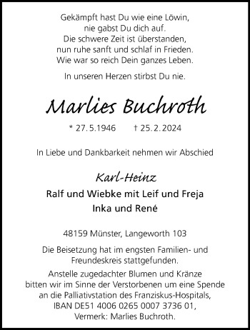 Anzeige von Marlies Buchroth 