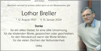 Anzeige von Lothar Breller 