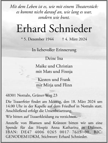 Anzeige von Erhard Schnieder 