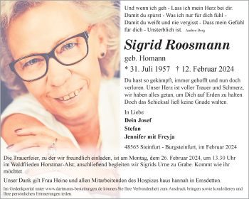 Anzeige von Sigrid Roosmann 
