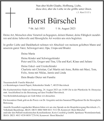 Anzeige von Horst Bürschel 