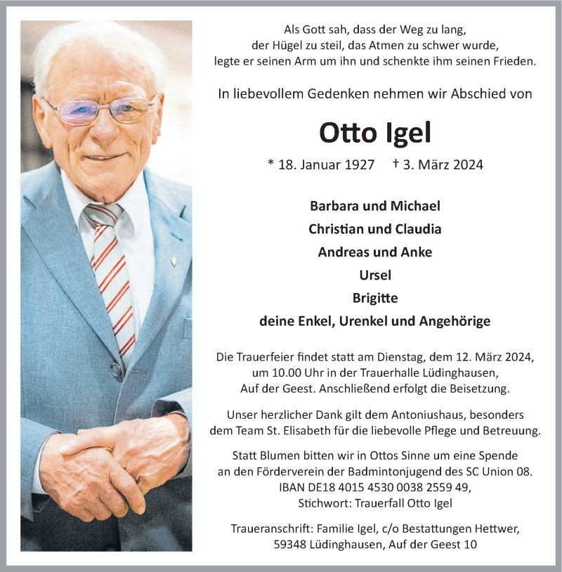  Traueranzeige für Otto Igel vom 06.03.2024 aus 