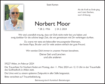 Anzeige von Norbert Moor 