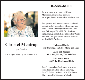 Anzeige von Christel Mentrup 