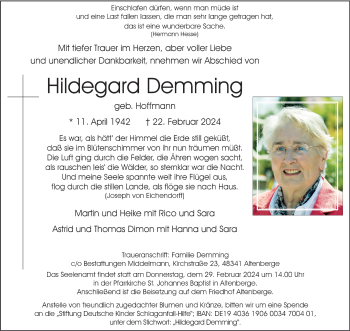 Anzeige von Hildegard Demming 