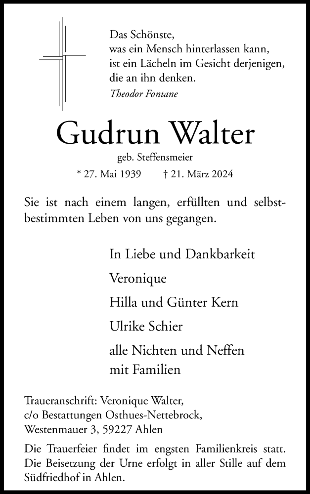  Traueranzeige für Gudrun Walter vom 23.03.2024 aus 