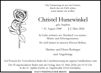 Anzeige von Christel Hunewinkel 