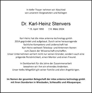 Anzeige von Dr. Karl-Heinz Stenvers 