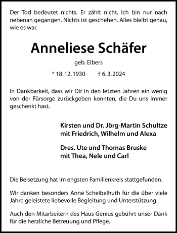 Anzeige von Anneliese Schäfer 