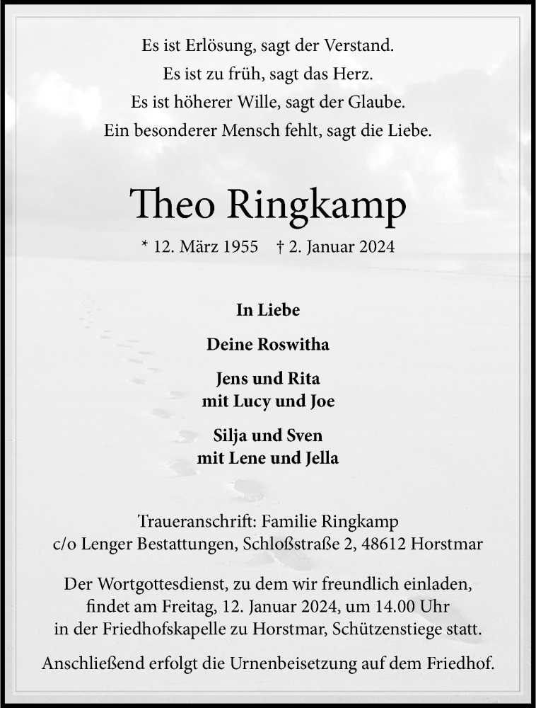  Traueranzeige für Theo Ringkamp vom 06.01.2024 aus 