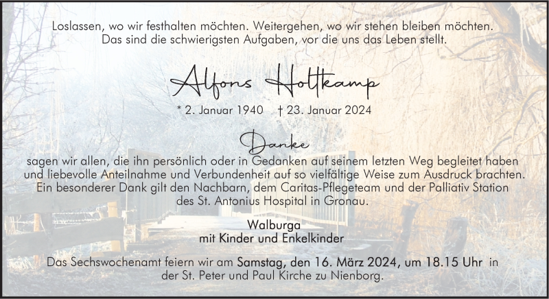  Traueranzeige für Alfons Hottkamp vom 12.03.2024 aus 