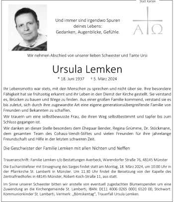 Anzeige von Ursula Lemken 