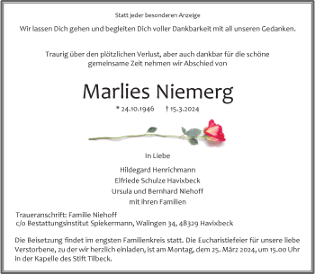 Anzeige von Marlies Niemerg 