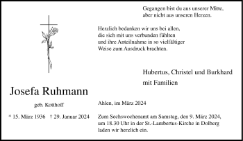Anzeige von Josefa Ruhmann 