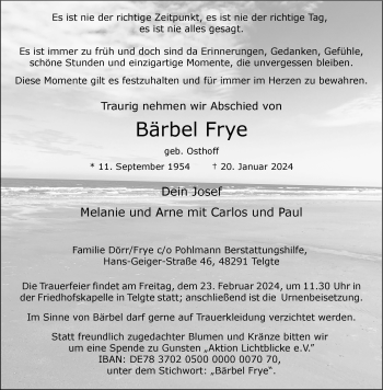 Anzeige von Bärbel Frye 