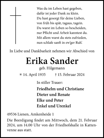 Anzeige von Erika Sander 